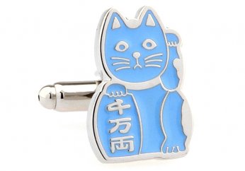Beckoning Cat powder blue cufflinks