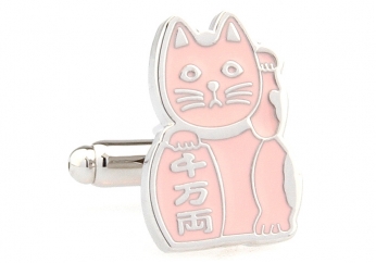 Beckoning Cat pink cufflinks - Click Image to Close