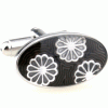 Black three flower heads oval cufflinks