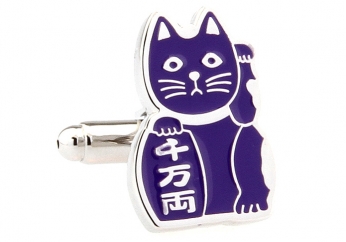 Beckoning Cat purple cufflinks - Click Image to Close