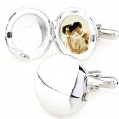 Circle photo frame solid color cufflinks