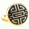Black labyrinth golden circle cufflinks