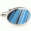 Blue tilted striped oval cufflinks