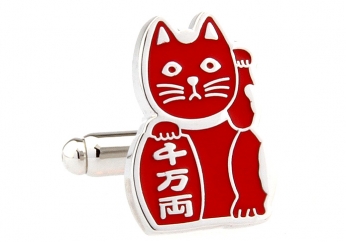 Beckoning Cat red cufflinks - Click Image to Close