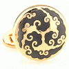 Black swirl patterned golden circle cufflinks