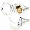 Circle photo frame solid color cufflinks