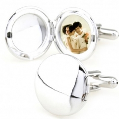 Circle photo frame solid color cufflinks - Click Image to Close