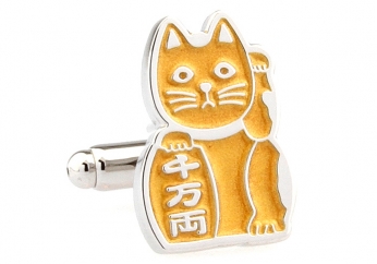 Beckoning Cat dark orange cufflinks - Click Image to Close