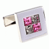 White and pink crystal squares cufflinks