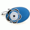 Flower head in blue oval cufflinks