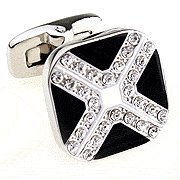 White cross with white bling shining edge cufflinks - Click Image to Close