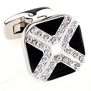 White cross with white bling shining edge cufflinks