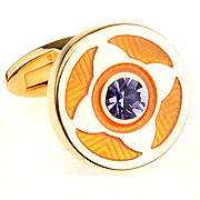 Golden flower purple crystal spot cufflinks - Click Image to Close
