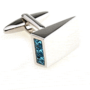 Blue green crystal triangle-button-like cufflinks