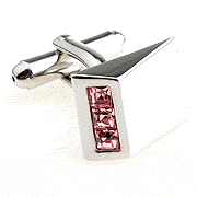 Pink crystal triangle-button-like cufflinks