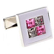 White and pink crystal squares cufflinks - Click Image to Close