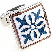 Four blue flowers pattern cufflinks - Click Image to Close