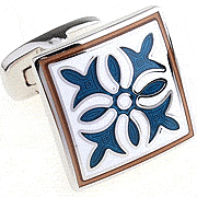 Four blue flowers pattern cufflinks