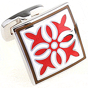 Four red flowers pattern cufflinks - Click Image to Close