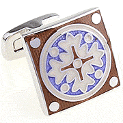 Brown cross embroidery cufflinks