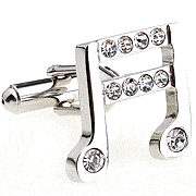 Silver and white crystal sixteenth notes cufflinks - Click Image to Close