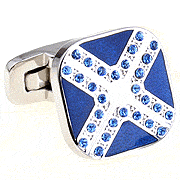 White cross with blue bling shining edge cufflinks - Click Image to Close