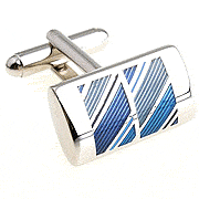 Dual blue tilt-striped rectangle cufflinks - Click Image to Close