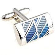 Dual blue tilt-striped rectangle cufflinks