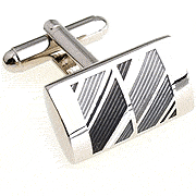 Dual black tilt-striped rectangle cufflinks