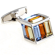 Triple stylish strips 3D square crystal cufflinks - Click Image to Close