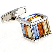 Triple stylish strips 3D square crystal cufflinks