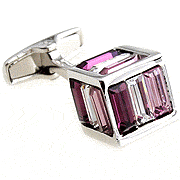 Triple purple strips 3D square crystal cufflinks
