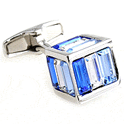 Triple blue strips 3D square crystal cufflinks