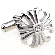 Metal flower and crystal pistil solid color cufflinks - Click Image to Close