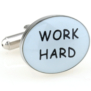 "PLAY HARD" and "WORK HARD" cufflinks