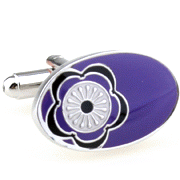 Flower head in purple oval cufflinks