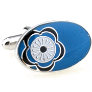 Flower head in blue oval cufflinks - Click Image to Close