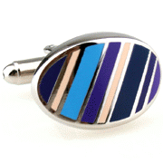 Blue purple tilted stripped oval cufflinks - Click Image to Close
