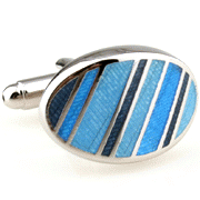 Blue tilted striped oval cufflinks