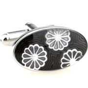 Black three flower heads oval cufflinks