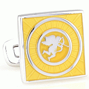 Yellow circle nested cupid cufflinks - Click Image to Close