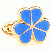 Blue triple hearts golden cufflinks