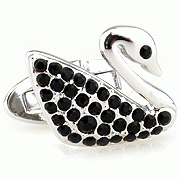 New black crystal swan cufflinks - Click Image to Close