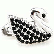 New black crystal swan cufflinks