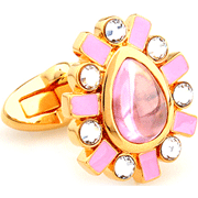 Pink flower white amphibole shining cufflinks