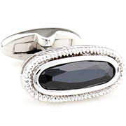Elegant edged black oval cufflinks - Click Image to Close